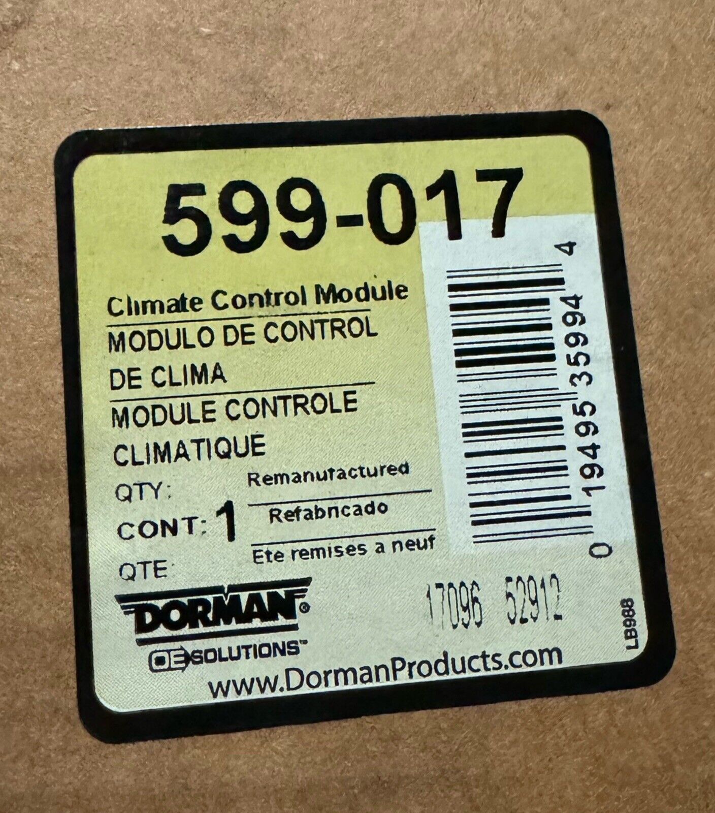 HVAC Control Module Dorman 599-017 Reman