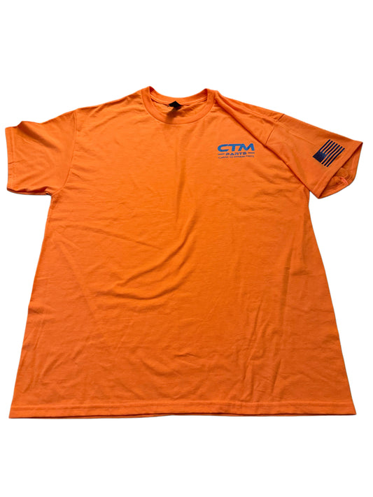 Short Sleeve Neon Orange T-Shirt Navy Lettering