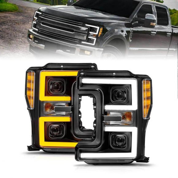 2017-2019 Super Duty Anzo Black Plank Style Switchback LED Projector Headlights 111577