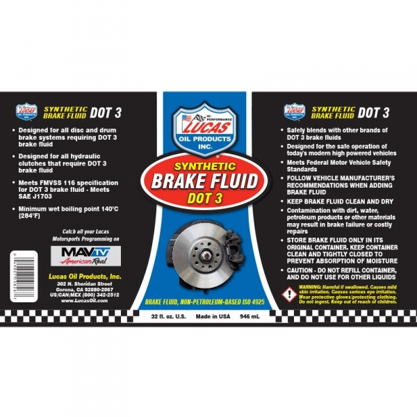 Lucas DOT 3 Synthetic Brake Fluid 12oz 10825