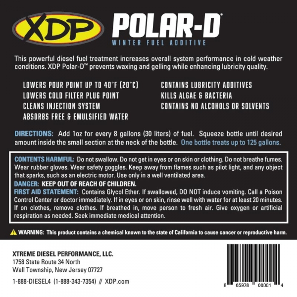 Diesel Fuel Additive Polar-D Winter Formula All Diesel Engines 16 Oz Bottle Treats 125 Gallons XDP