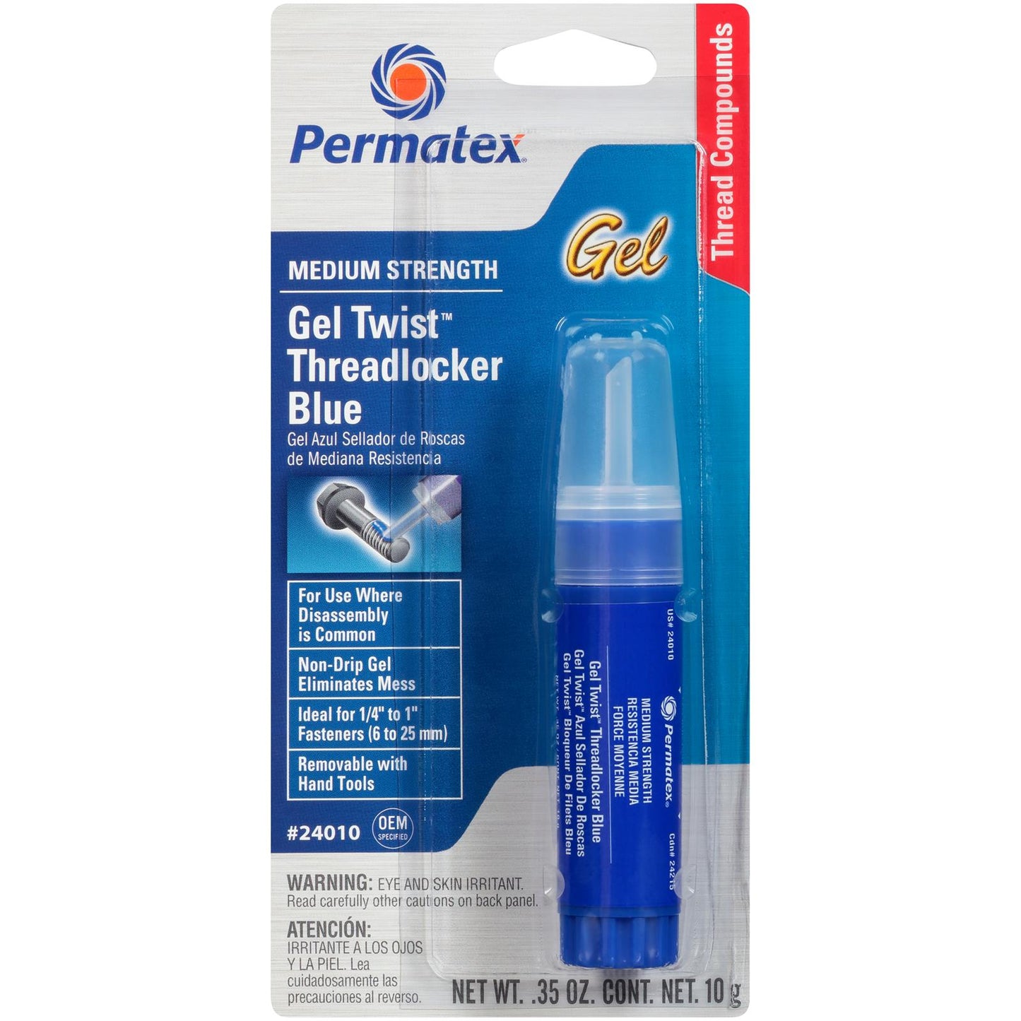 Permatex Medium Strength Blue Threadlocker GEL 0.35oz 24010