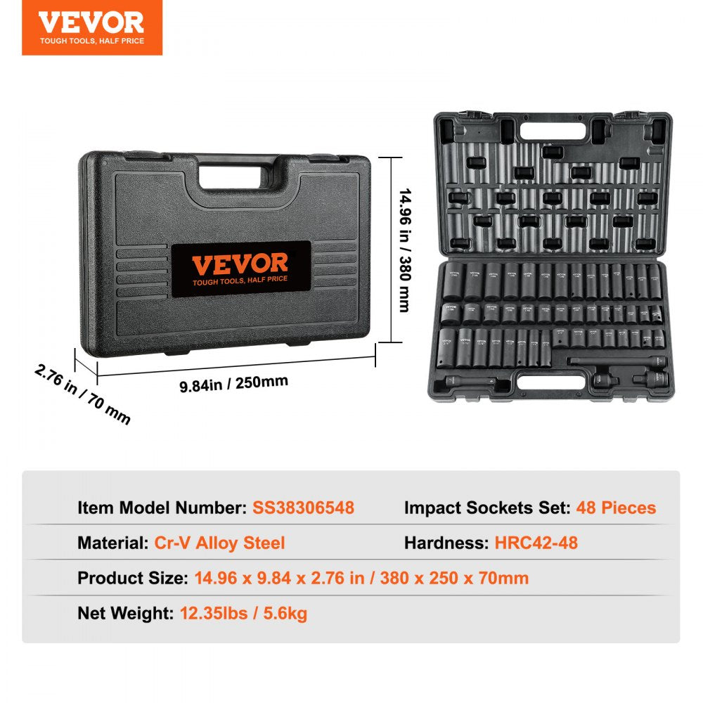 VEVOR 3/8" Drive SAE 48 Piece Socket Set