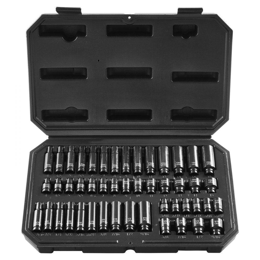 VEVOR 1/4" Drive 48pcs 6-Point Impact Socket Set