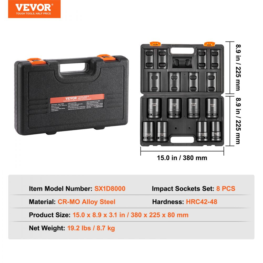 VEVOR 8pcs 6-Point 1" Impact Sockets Set