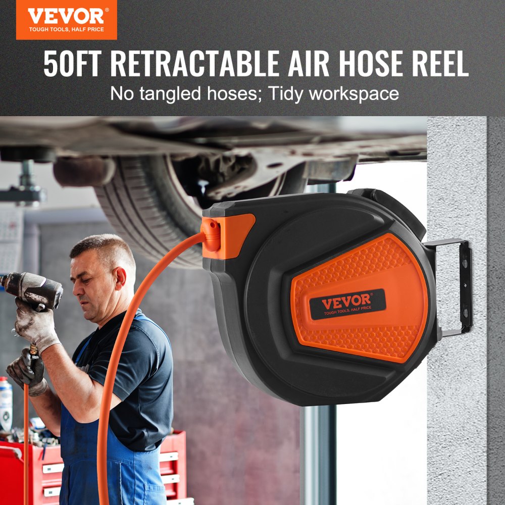 VEVOR Retractable 3/8 IN x 50 FT Hybrid Air Hose