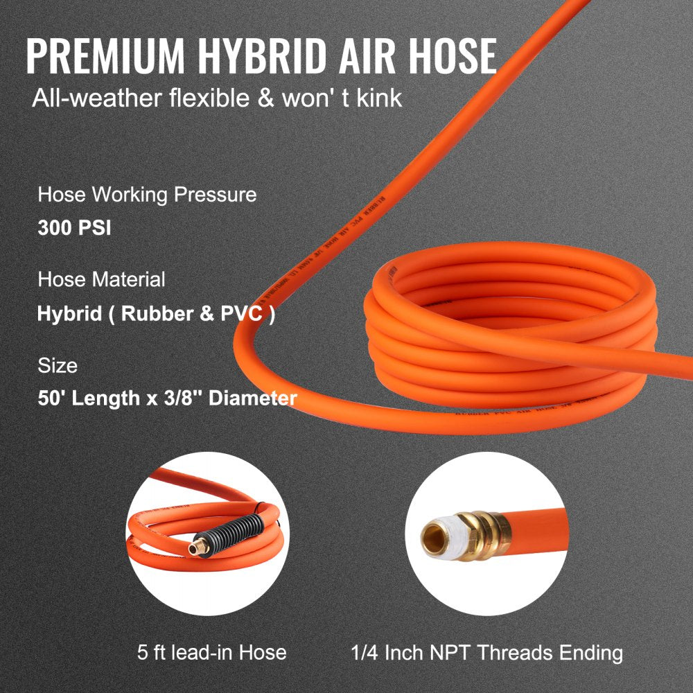 VEVOR Retractable 3/8 IN x 50 FT Hybrid Air Hose