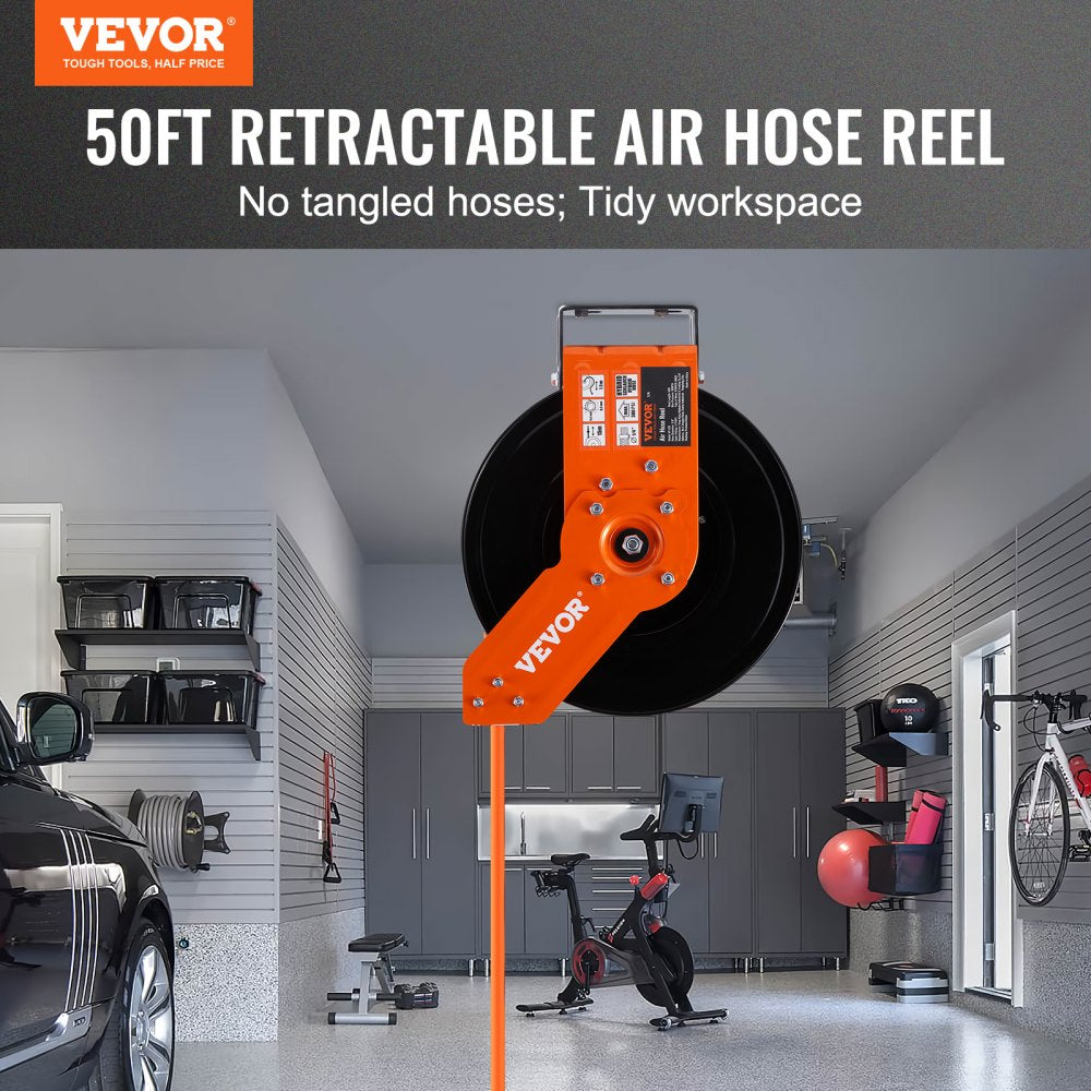 VEVOR 3/8 IN x 50 FT Retractable Air Hose Reel