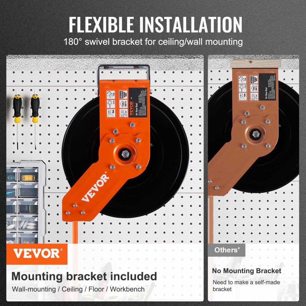 VEVOR 3/8 IN x 50 FT Retractable Air Hose Reel