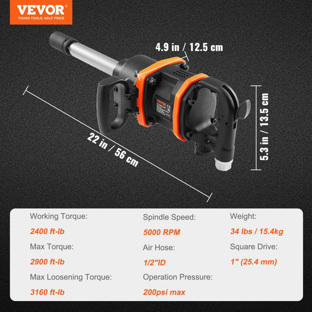 VEVOR 1 Inch Air Impact Wrench, Up to 3160 ft-lbs