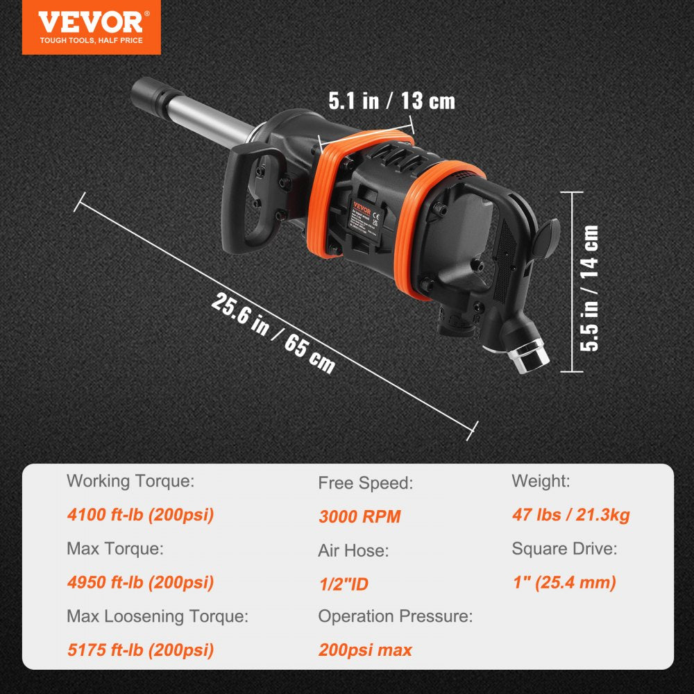 VEVOR 1 Inch Air Impact Wrench, Up to 5175 ft-lbs