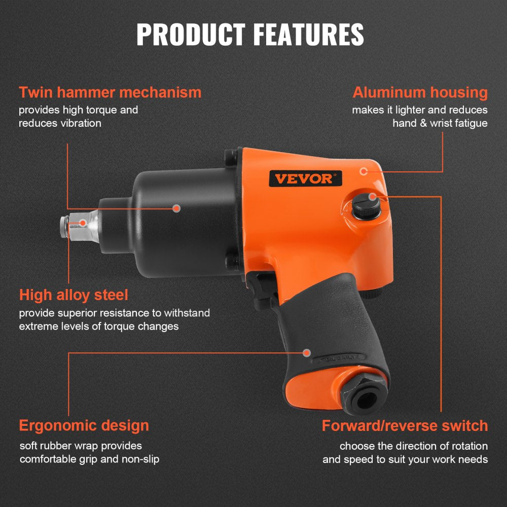 VEVOR 1/2" Drive Air Impact Gun Up to 880ft-lbs