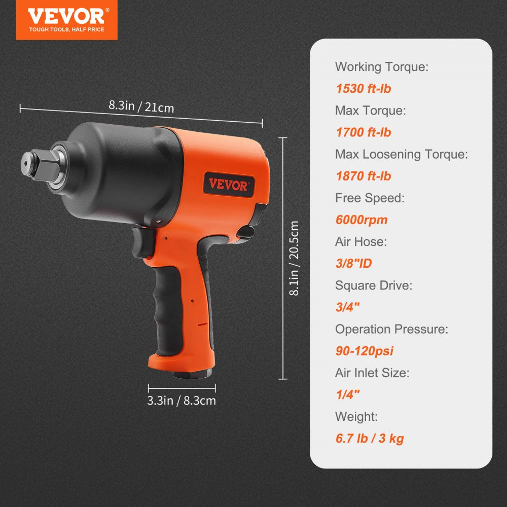 VEVOR 3/8-Inch Drive Air Impact Gun, Up to 690ft-lbs