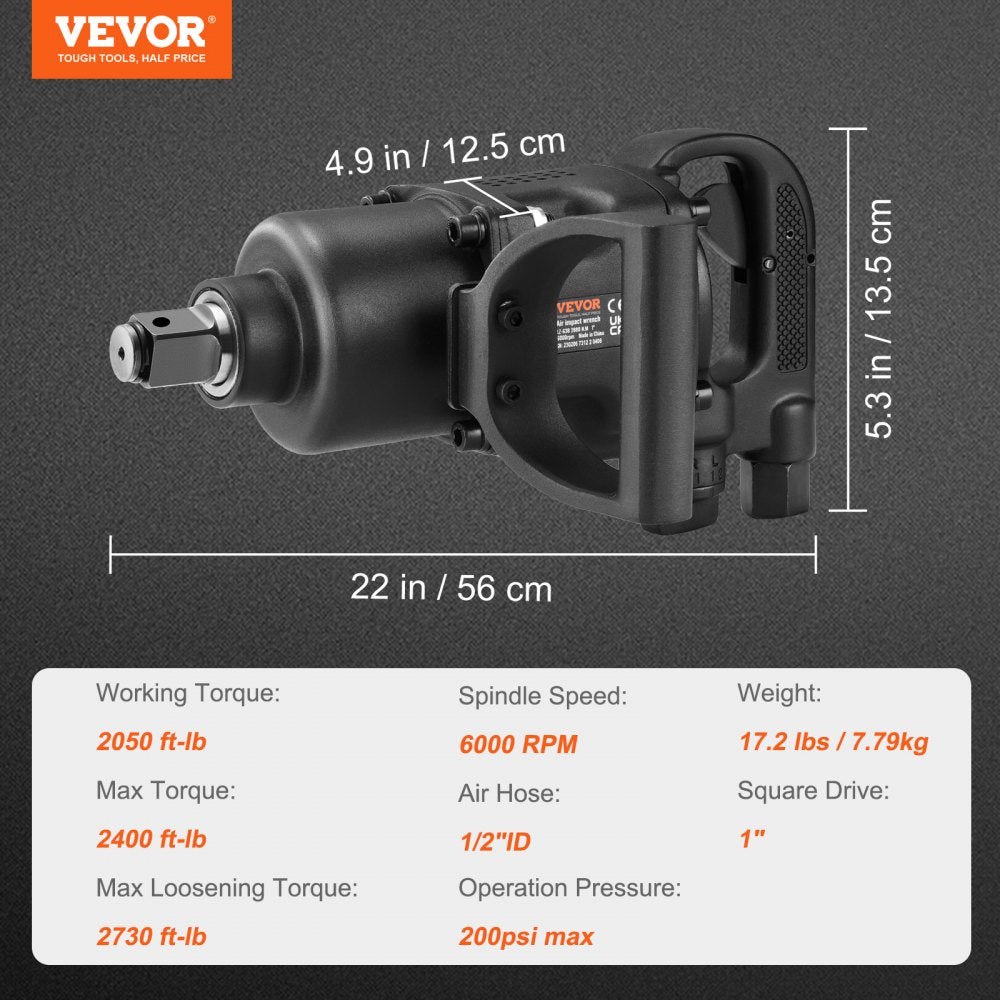 VEVOR 1 Inch Air Impact Wrench, Up to 2730 ft-lbs