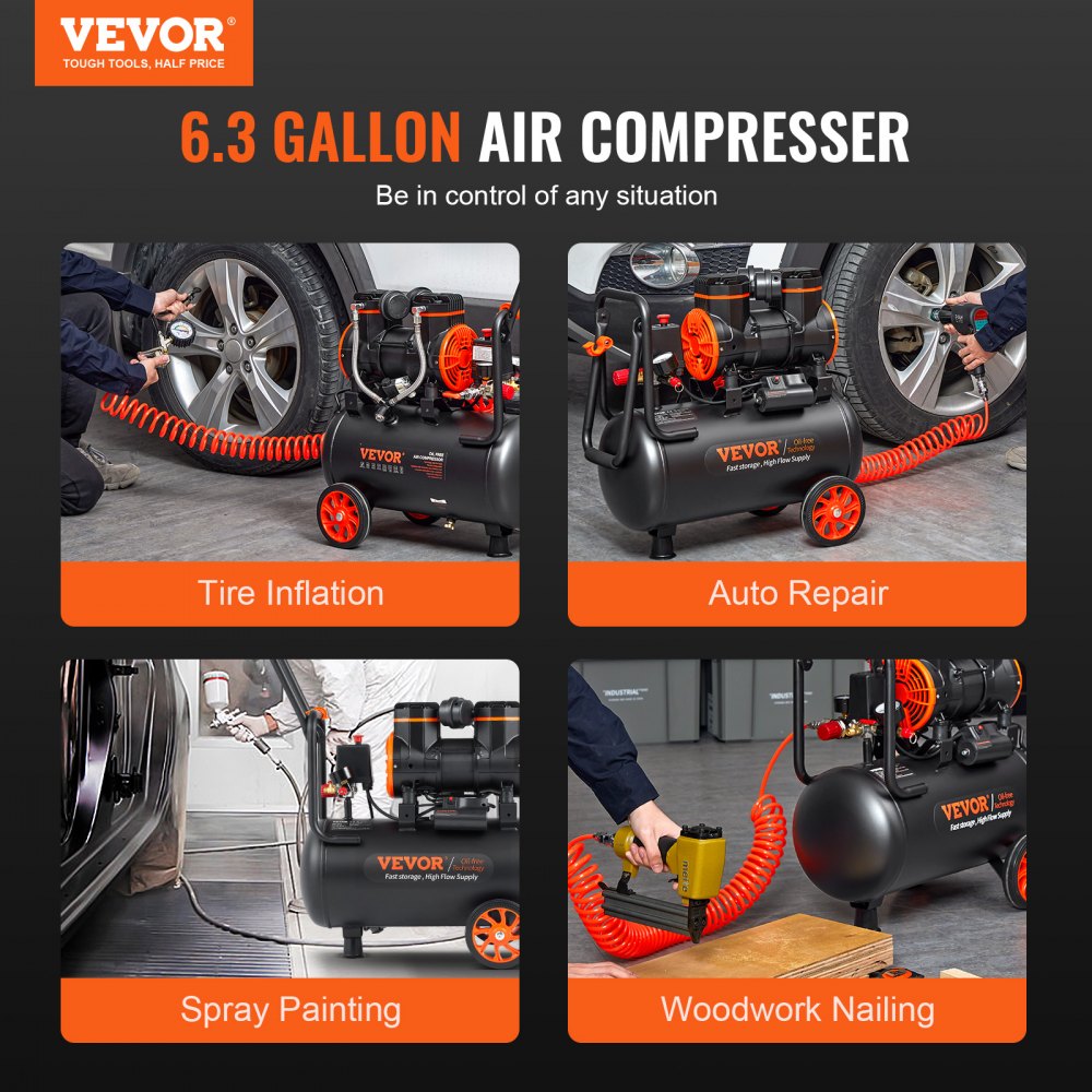 VEVOR Air Compressor 6.3 Gallon 1450W 90 PSI