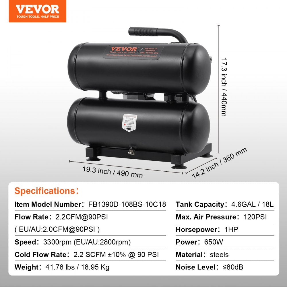 VEVOR Portable 4.6 Gallon 90 PSI Compressor