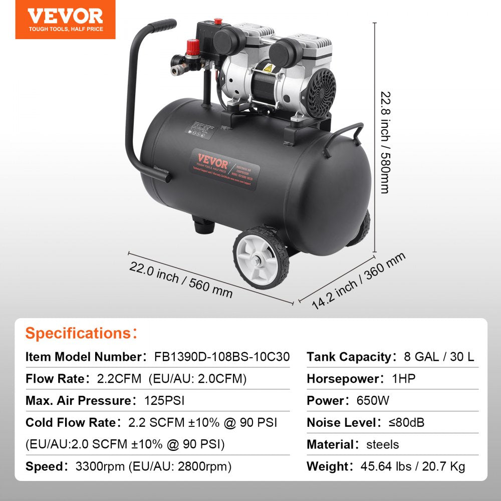 VEVOR 8 Gallon 90 PSI Portable Air Compressor