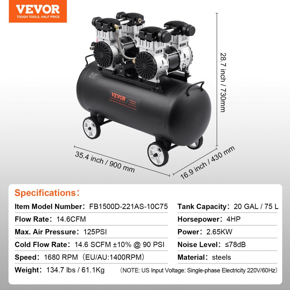 VEVOR 20 Gallon 90 PSI Air Compressor