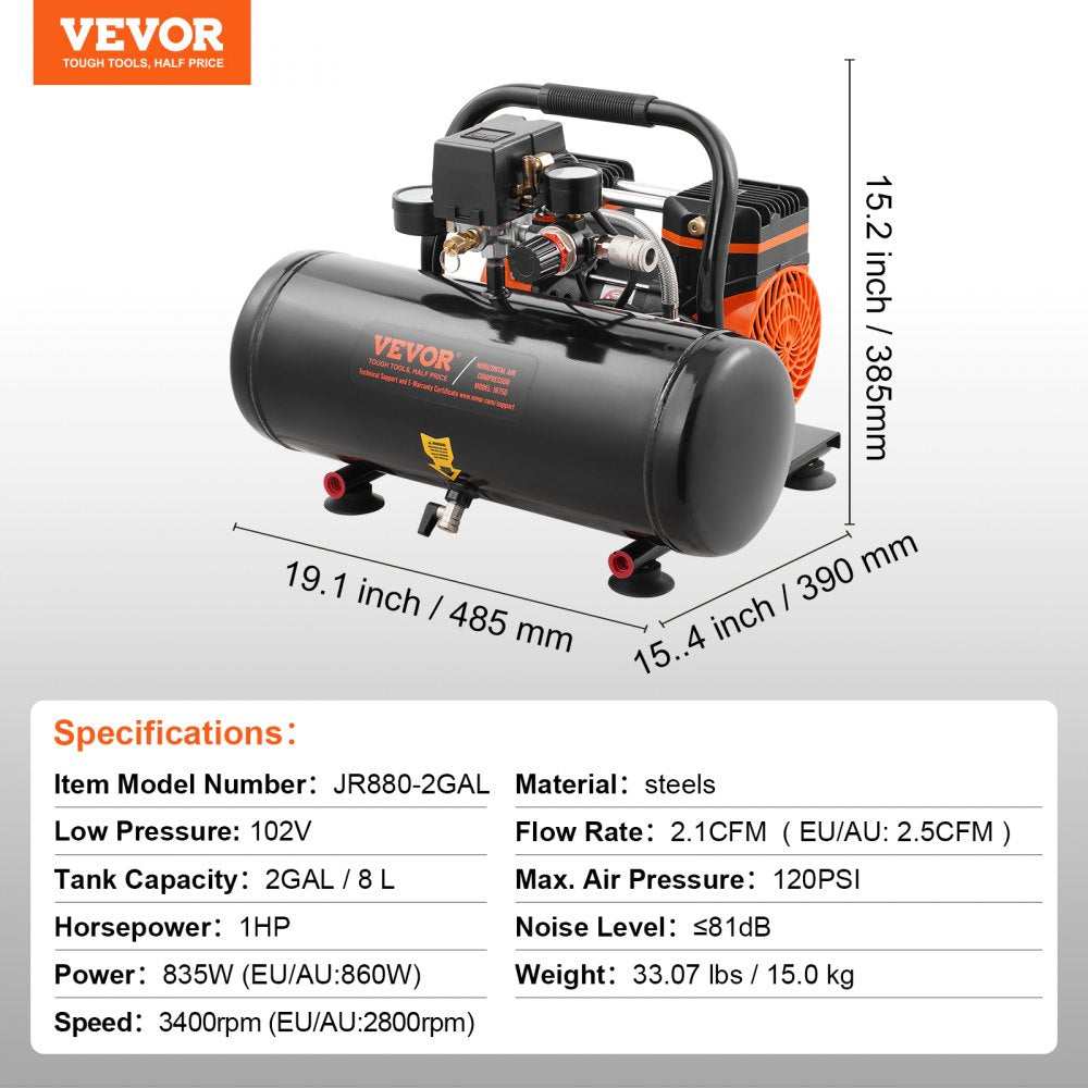 VEVOR 2 Gallon 8bar Portable Air Compressor