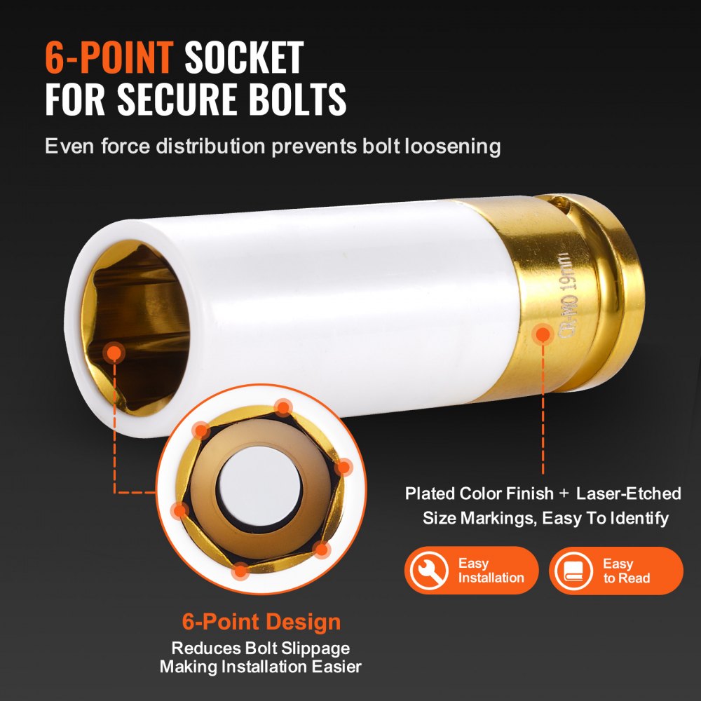 VEVOR 1/2 in Drive Metric and SAE 6-Point Lug Nut Impact Socket Set