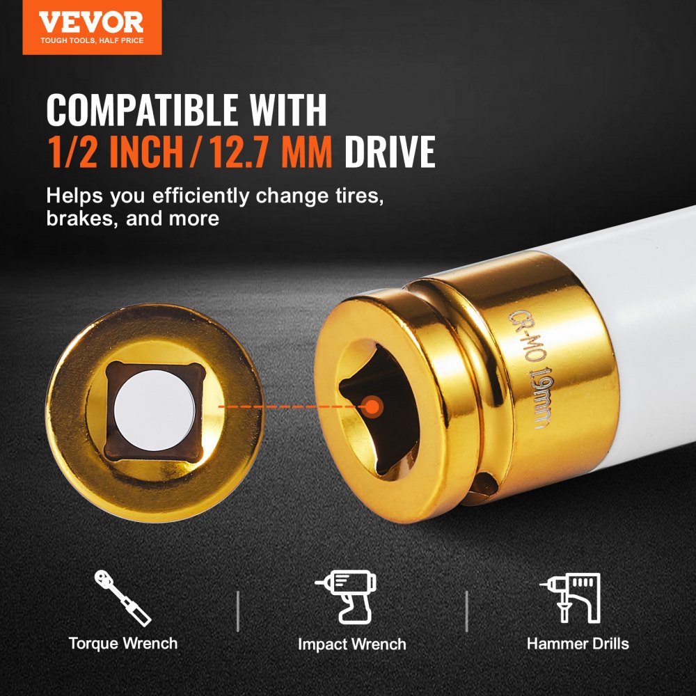 VEVOR Lug Nut 1/2 in Drive Metric 6-Point Deep Socket 7PCS